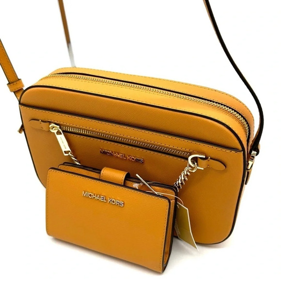 Michael Kors Large EW Crossbody Bag Cider & Medium Bifold Zip Chain Wallet Cider - Picture 10 of 14